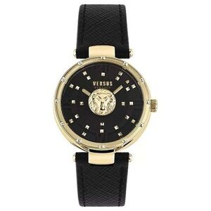 Versus Versace Moscova Lion Head Gold Black Leather Women's Watch 38mm